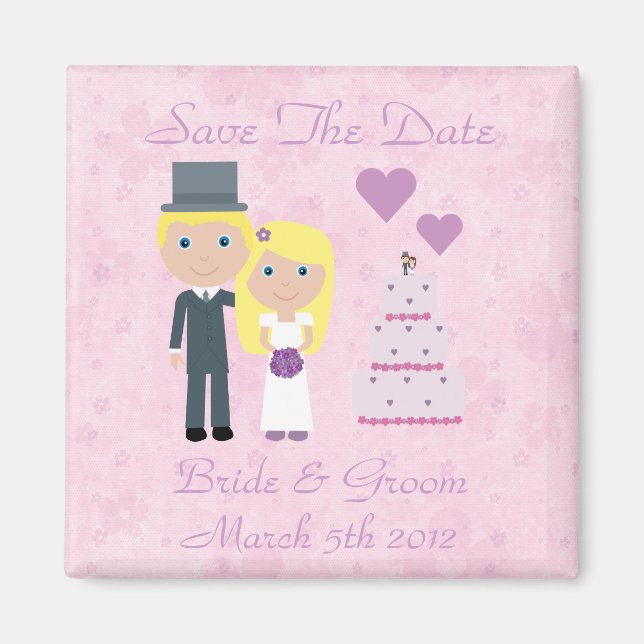 Imán Cute Blonde Personalizado Bride & Groom Ahorra La  (Frente)