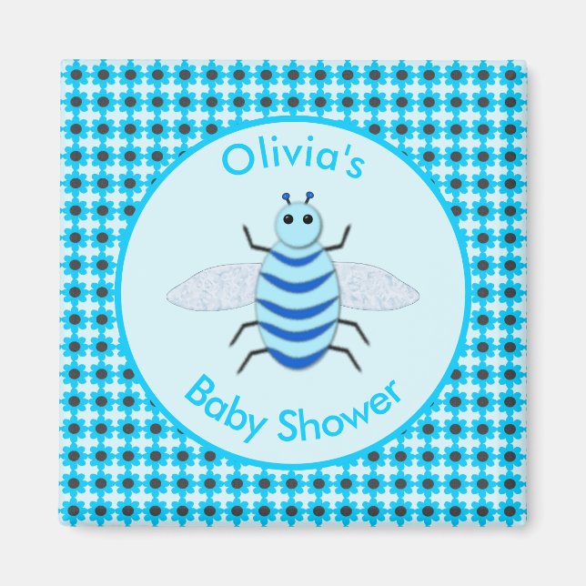 Imán Cute Blue Baby Boy Bee Baby Shower (Frente)