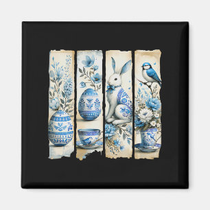 Imán Cute Blue Jay Easter Bunny Eggers Flores Ripped Pa