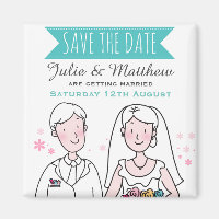 Cute Boda Couple Doodle Save the Date Personalizad