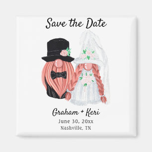 Imán Cute Boda Gnome Pareja Guardar la fecha