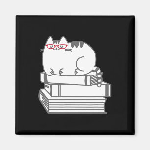 Imán Cute Book Nerd Cat - Camiseta divertida de Nerdy K