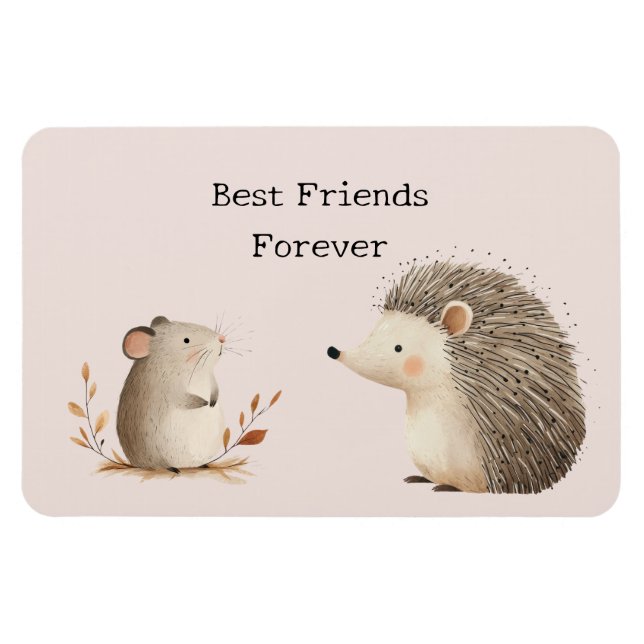 Imán Cute Brown Cream Hedgehog Mouse Best Friends (Horizontal)