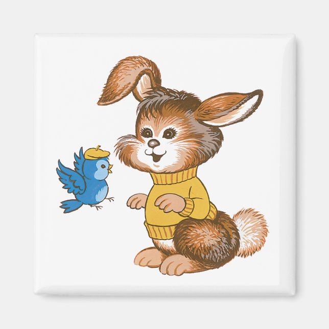 Imán Cute Bunny and Bluebird Magnet (Frente)