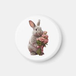 Imán  “Cute Bunny with Pink Roses” Adorable Art Design