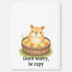 Imán Cute Capibara Acuarela en Bañera con Naranjas &