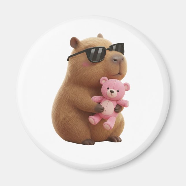 Imán Cute Capybara Hugging Teddy Bear Magnet (Frente)