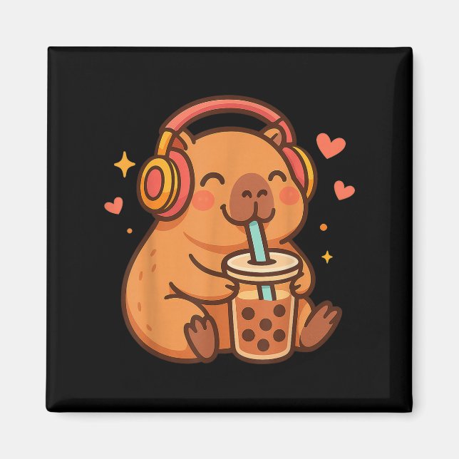 Imán Cute Capybara Kawaii Anime Bebe Burbble Tea Lov (Frente)