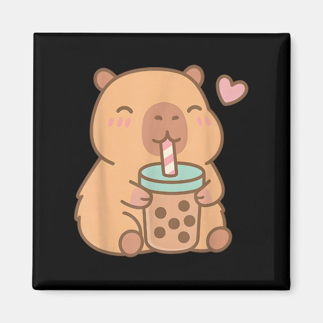 Imán Cute Capybara Kawaii Anime Bebe Burbble Tea Lov (Frente)