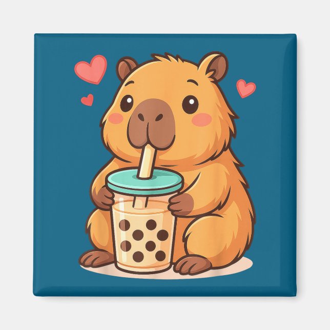 Imán Cute Capybara Kawaii Anime Drinking Bubble Tea Lov (Frente)