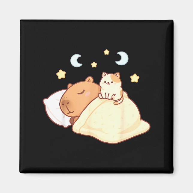Imán Cute Capybara Kawaii Sleep Pajamas Sleepybara Cat  (Frente)