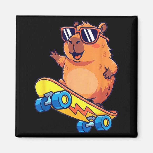 Imán Cute Capybara Skateboarding Chill Animal Lover Art (Frente)