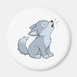 Imán Cute Cartoon Howling Wolf Pup