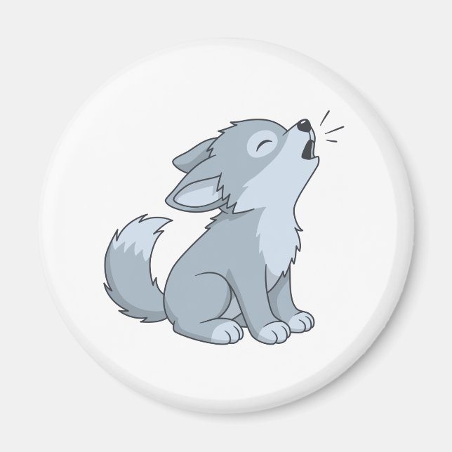 Imán Cute Cartoon Howling Wolf Pup (Frente)