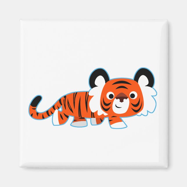 Imán Cute Cartoon Tigre en Caza Magnet (Frente)