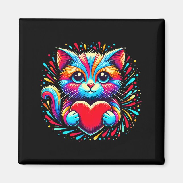 Imán Cute Cat Hugging Valentine Heart Kitty Love Cat Ki (Frente)