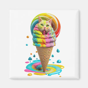 Imán Cute Cat Ice Cream Cone colorido