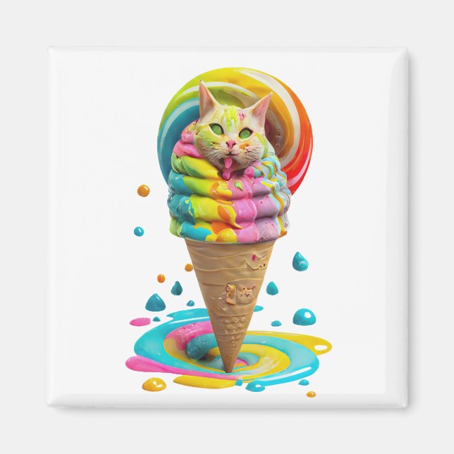 Imán Cute Cat Ice Cream Cone colorido (Frente)