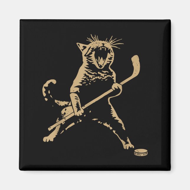 Imán Cute Cat Playing Ice Hockey Lover Player Funny  (Frente)