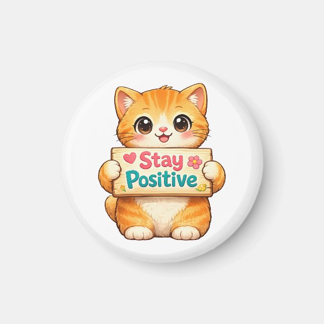 Imán Cute Cat Stay Positive Cheerful Mood  (Frente)