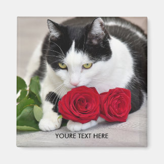 Imán Cute cat with the red rose