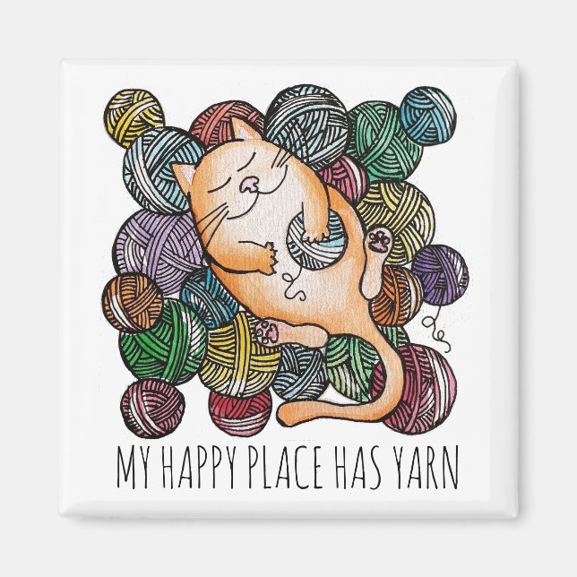 Imán Cute Cat's Yarn Heaven Knitting Wool Knitters (Frente)