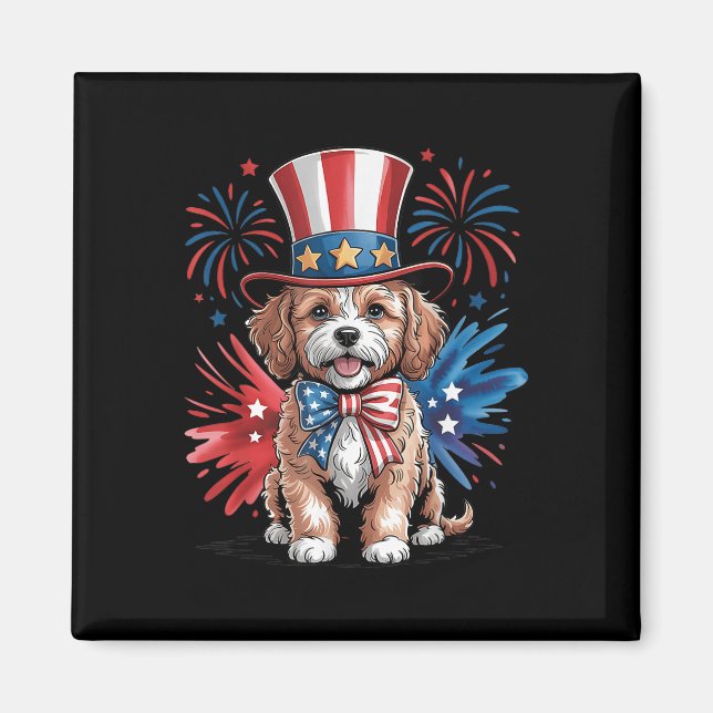 Imán Cute Cavapoo Perro Gorra patriótico Día de la Inde (Frente)