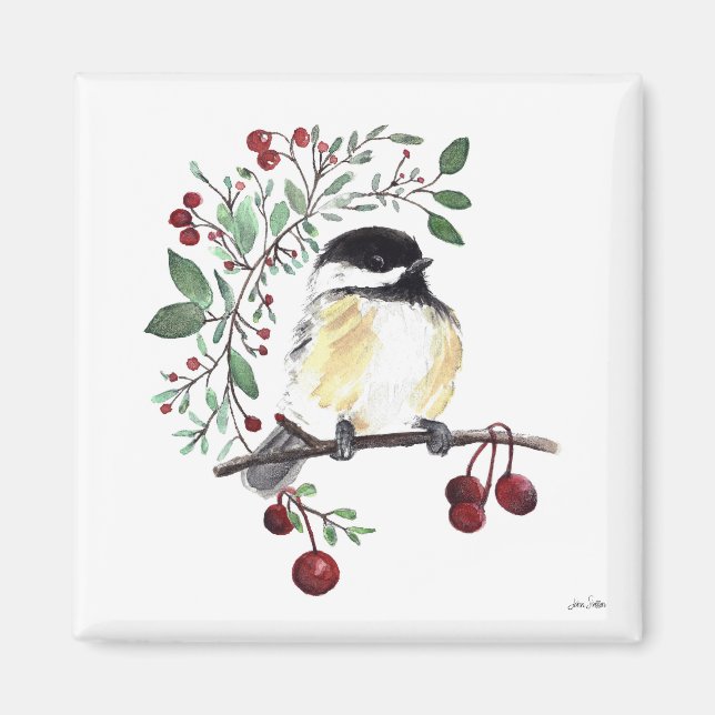 Imán Cute Chickadee Watercolor Art Magnet (Frente)
