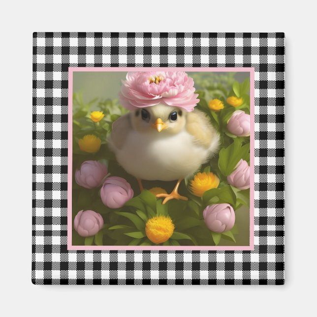 Imán Cute Chicks y Flores de Pascua  (Frente)
