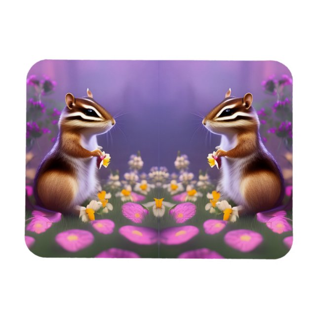 Imán Cute Chipmunk en las flores (Horizontal)