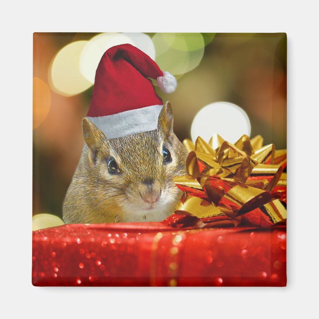 Imán Cute Chipmunk Merry Christmas (Frente)
