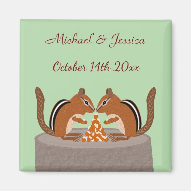 Imán Cute Chipmunks Personalizado de la boda de otoño (Frente)