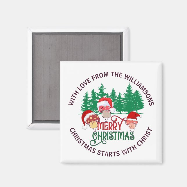 Imán Cute Christian MERRY CHRISTMAS Mushroom (Anverso/Reverso)