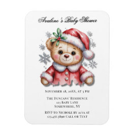 Imán Cute Christmas Bear and Snowflakes Baby Shower