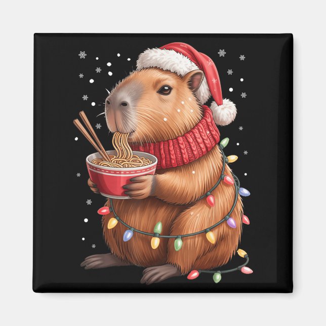 Imán Cute Christmas Capybara With Ramen Bowl Holiday Te (Frente)
