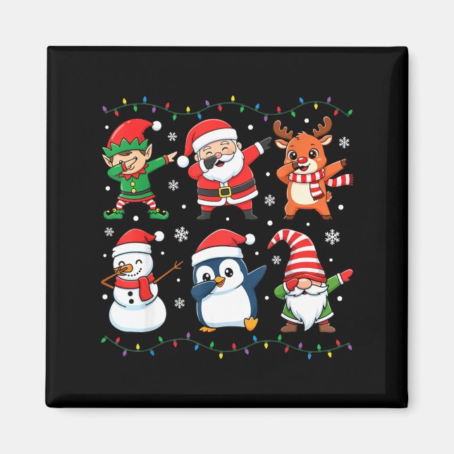 Imán Cute Christmas Dabbing Santa Elf Reindeer Boys Gir (Frente)