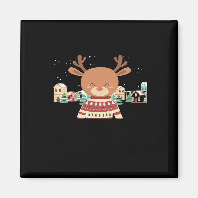 Imán Cute Christmas Deer Minimal Design  (Frente)