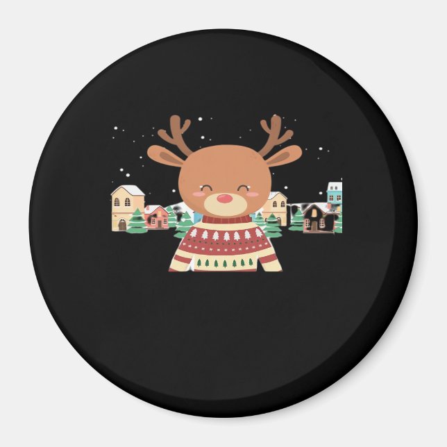 Imán Cute Christmas Deer Minimal Design  (Frente)