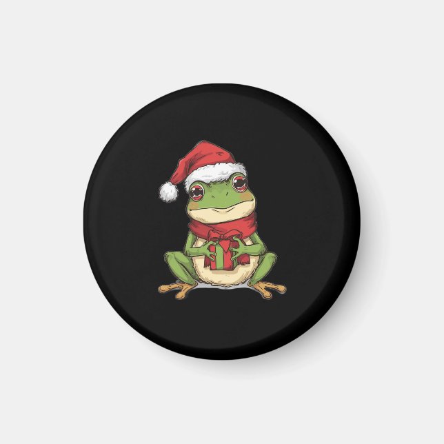 Imán Cute Christmas Frog Sweater - Santa Frog Holding G (Frente)