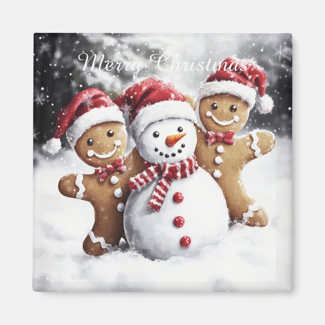 Imán Cute Christmas Gingerbread and Snowman Magnet (Frente)