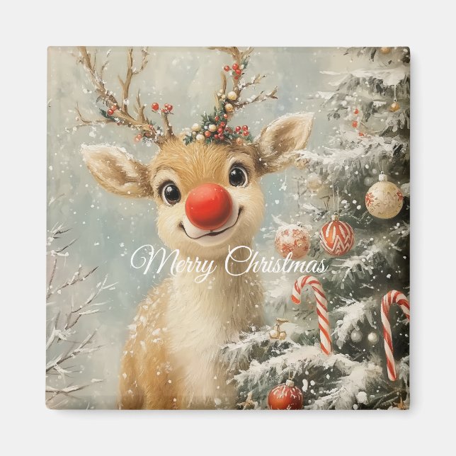 Imán Cute Christmas Reindeer Magnet (Frente)