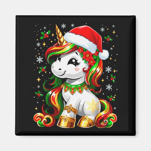 Imán Cute Christmas Shirt Girls Women Xmas Unicorn Chri (Frente)