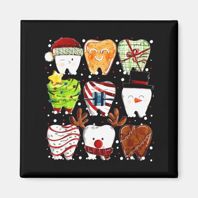 Imán Cute Christmas Teeth Funny Christmas Dentist Denta (Frente)