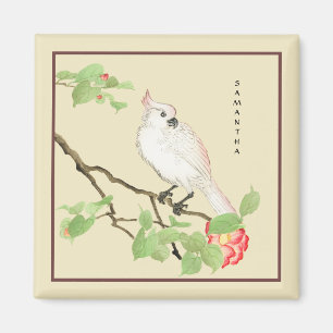 Imán Cute Cockatoo Vintage Japonés Camellia Magnet
