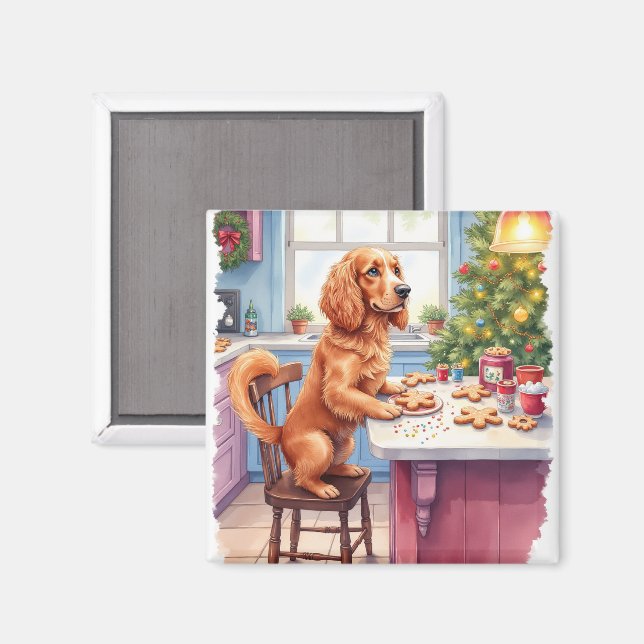 Imán Cute Cocker Spaniel horneando galletas de jengibre (Anverso/Reverso)