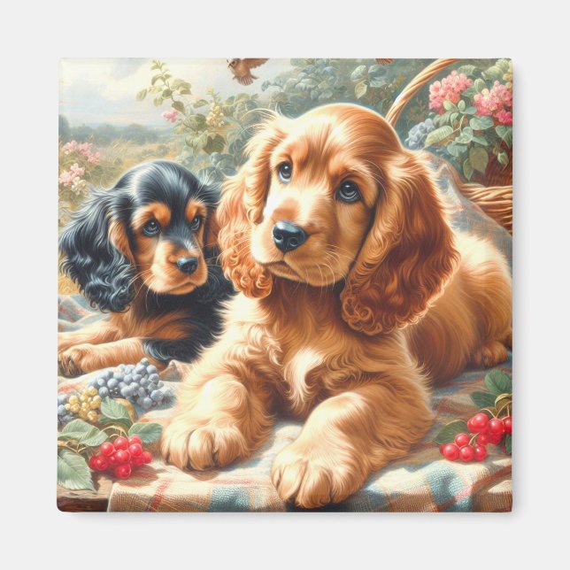 Imán Cute Cocker Spaniel Painting (Frente)