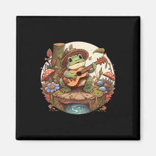Imán Cute Cottagecore Aesthetic Frog Playing Banjo on M