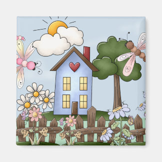 Imán Cute Country Folk Art Picture