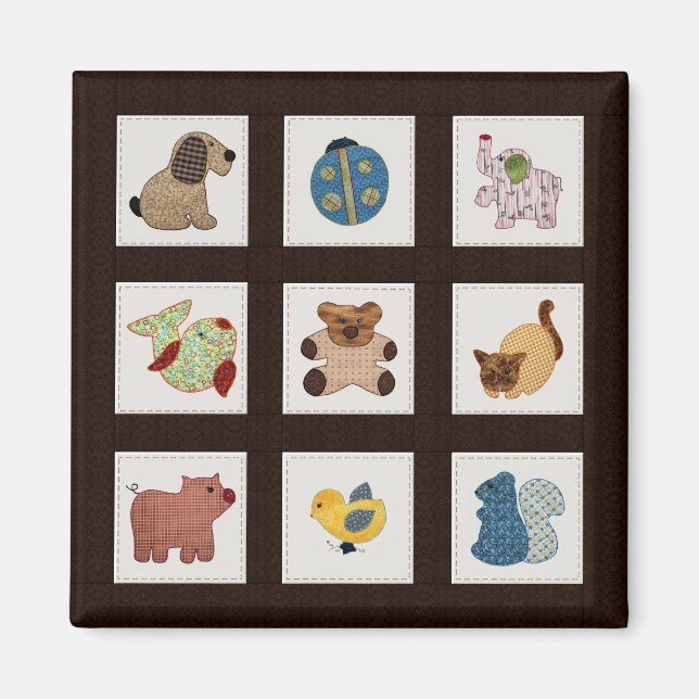 Imán Cute Country Style Baby Animals Quilt (Frente)