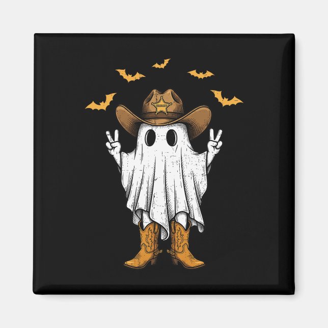 Imán Cute Cowboy Ghost Sheriff Peace Funny Halloween Me (Frente)